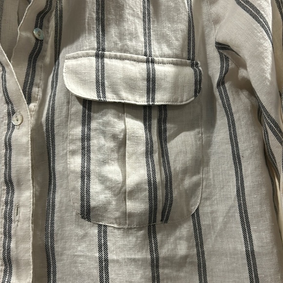 Like New! H&M oversized 100% Linen stripe Button Down Shirt long sleeve size 4 - Picture 3 of 8
